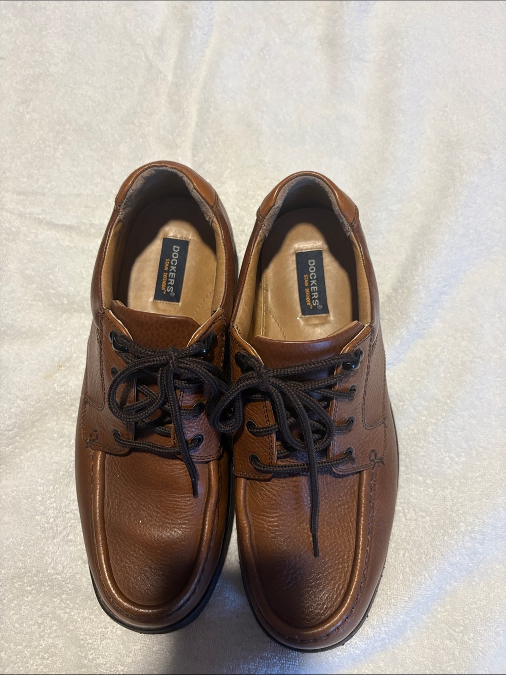Dockers Men’s Tan Leather Boat Shoes with Black Laces